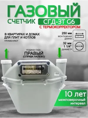 Счетчик газа СГД 3Т G 6 250 мм правый