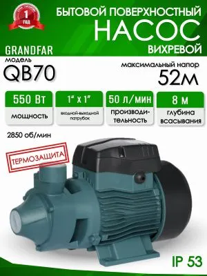Вихревой насос Grandfar QB 70 насос от магазина счетчики-юг