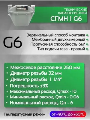 Счетчик газа СГМН 1 G 6 250 мм без КМЧ левый