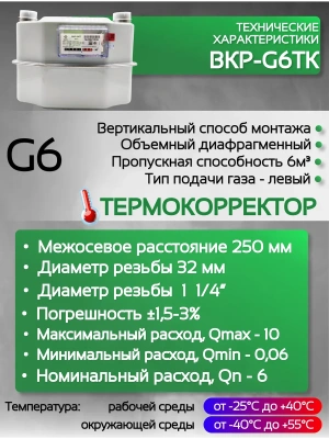 Счетчик газа ВКР G-6Т левый