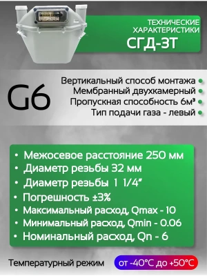Счетчик газа СГД 3Т G 6 250 мм левый